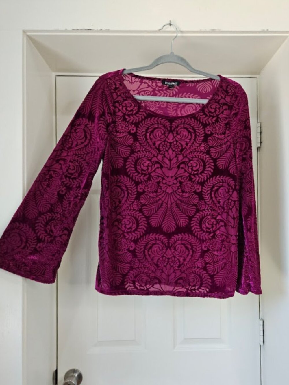 Roz & Ali Purple Grunge Whimsical Pink Velvet Flare Blouse Top Shirt Whimsygoth